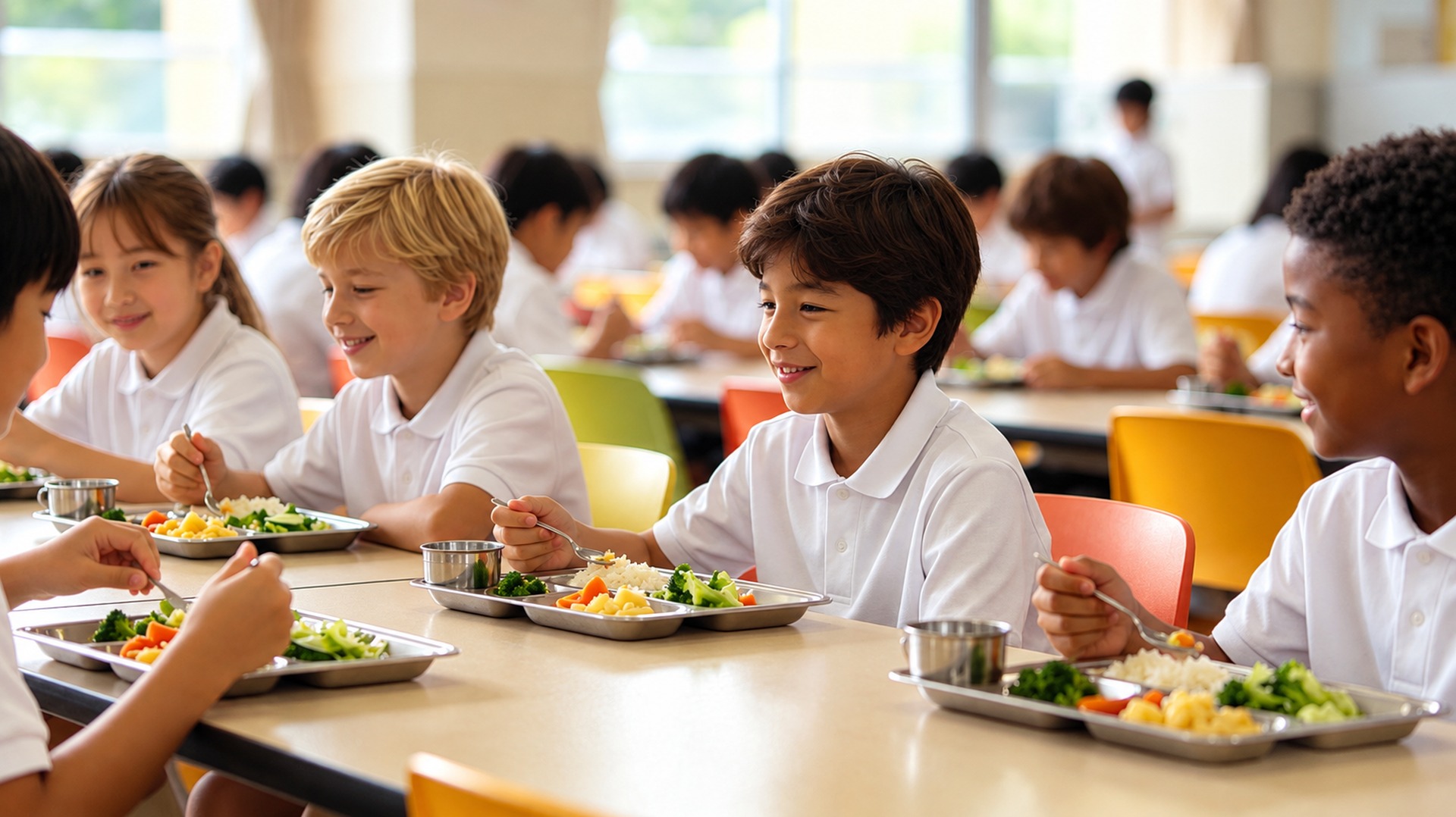 Niños comiendo en el comedor escolar